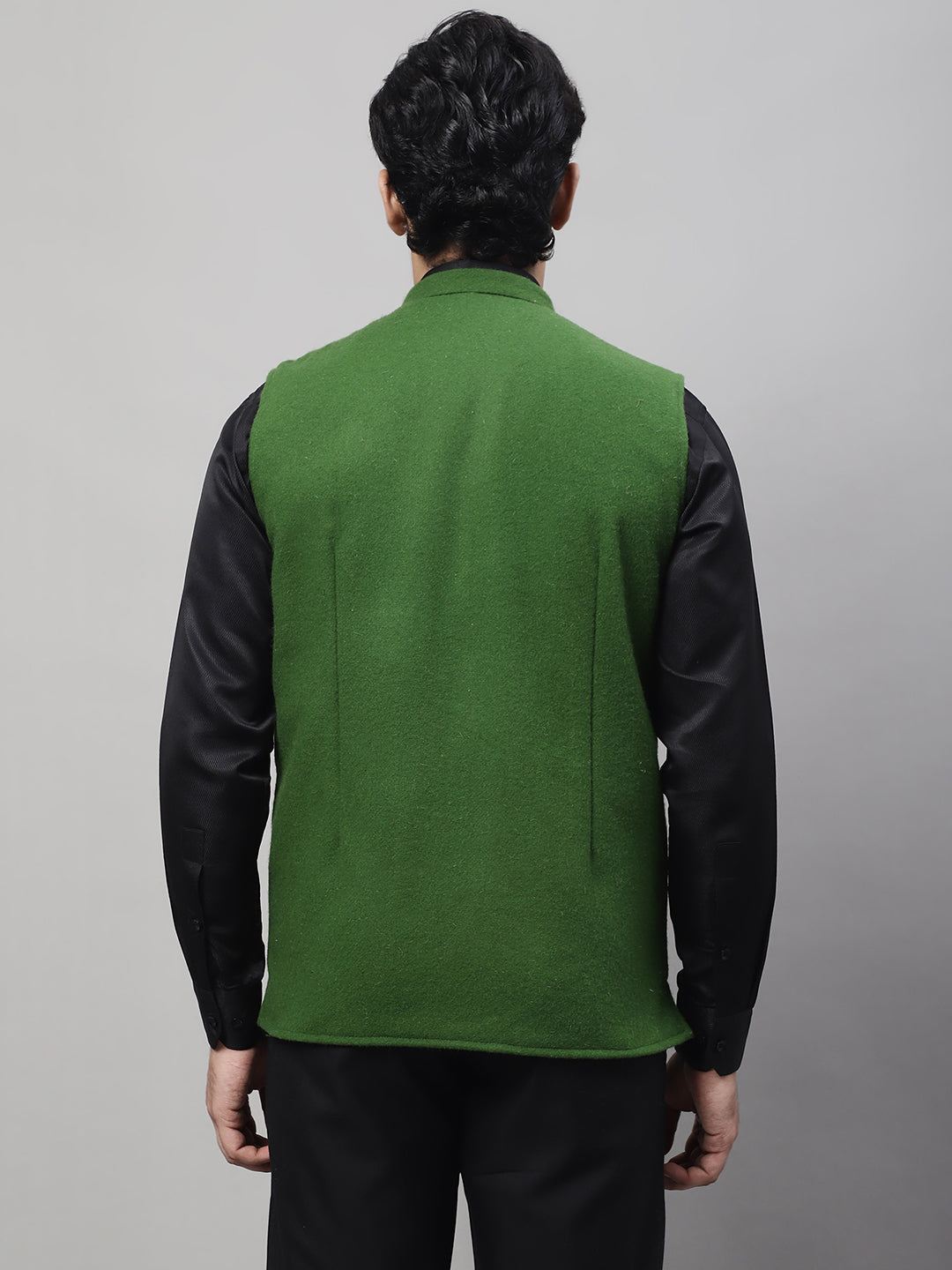 Even Apparels Men's Green Pure Wool Nehru Jacket | Swadesiicart