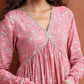 trueBrowns Pink Print Flared Anarkali Kurta Set | Swadesiicart