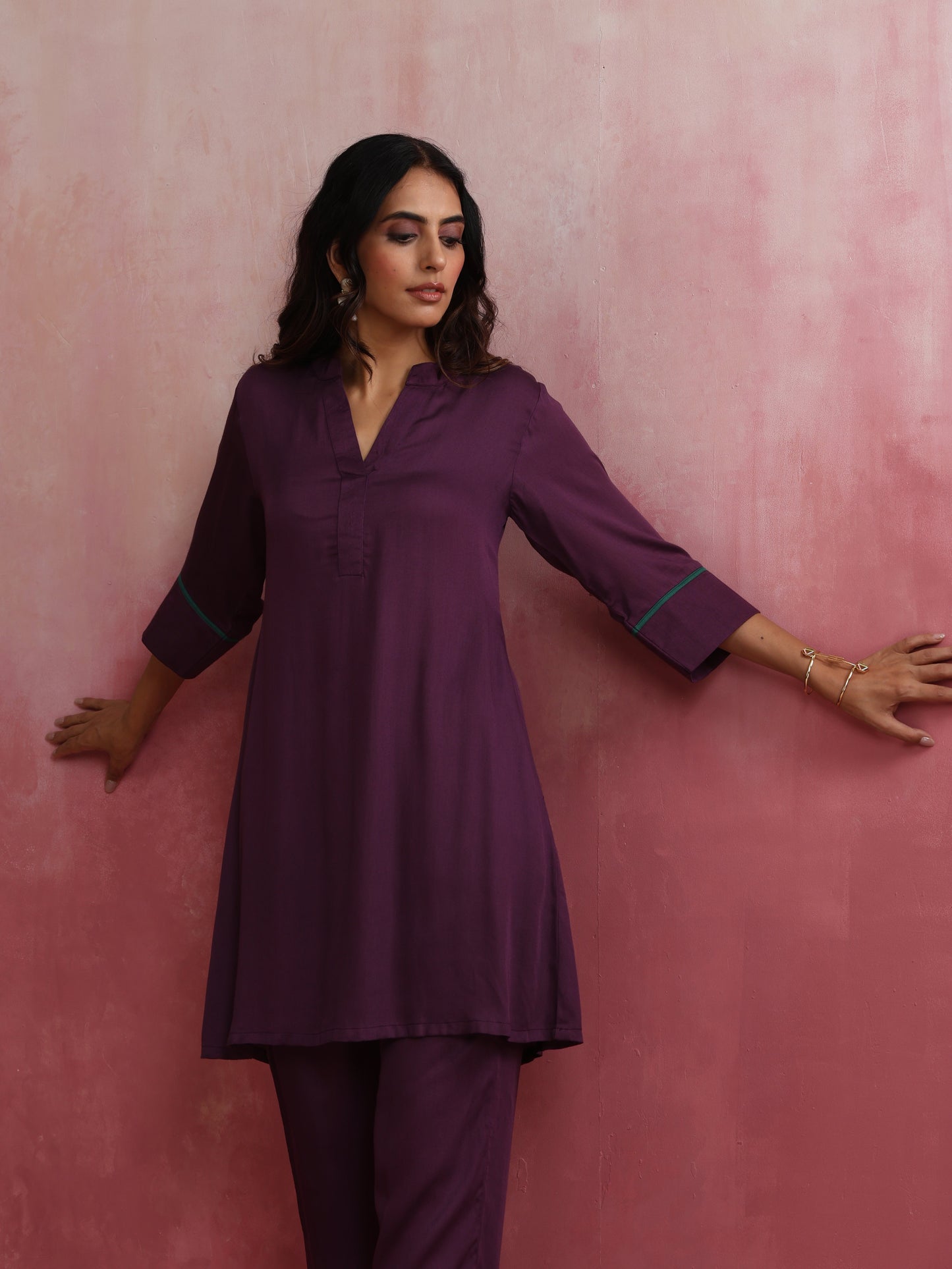 trueBrowns Purple Modal Kurta Co-ord Set - Swadesiicart