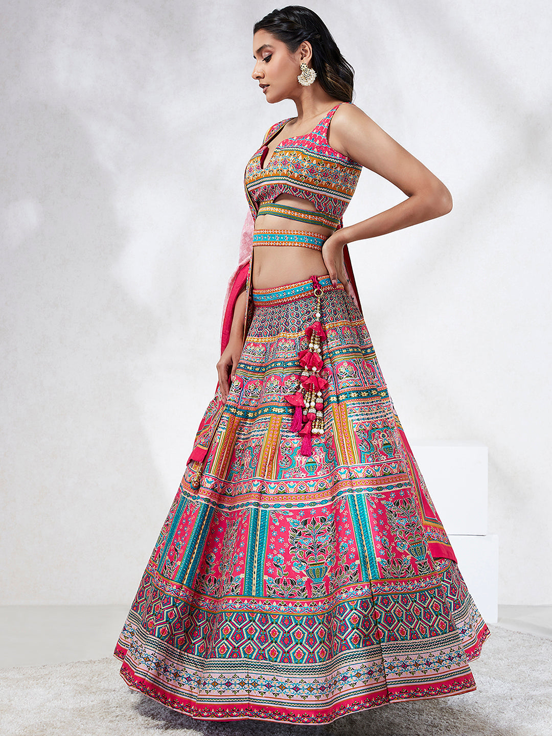 House of Panchhi Pink Pure Georgette Position Printing With Siroski Stone Work Lehenga Choli & Dupatta | Swadesiicart