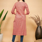 InWeave Women's Coral Blue Boota Print Gota Straight Kurta - Swadesiicart