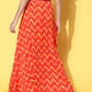 InWeave Women's Orange Bandhej Pleated Skirt - Swadesiicart