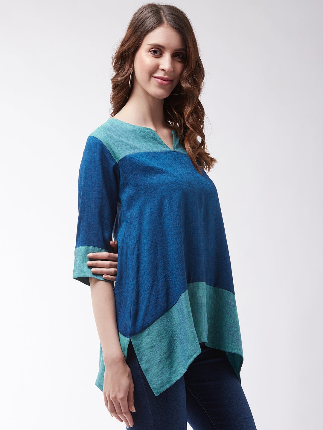 InWeave Women's Peacock Blue Top - Swadesiicart