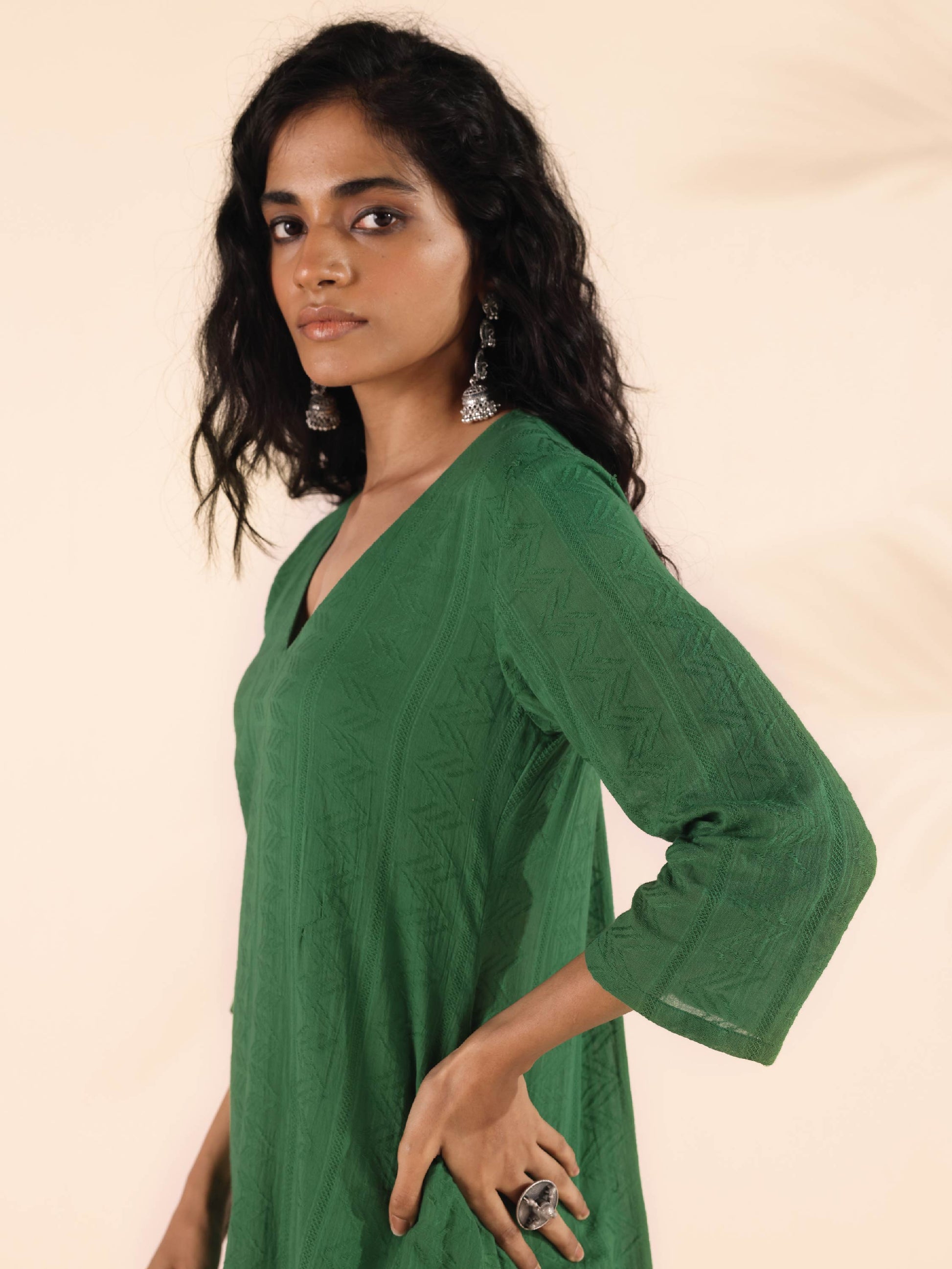 trueBrowns Green Cotton Dobby Kurta Pant Set | Swadesiicart