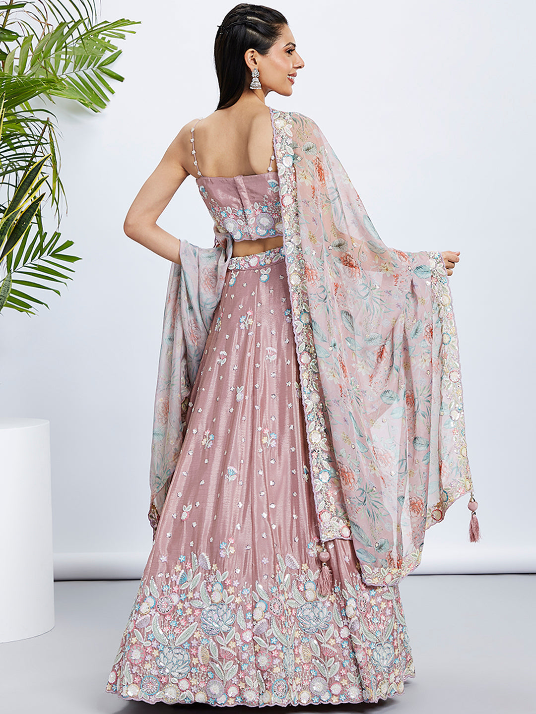 House of Panchhi Green Chiffon Position Print With Sequins Embroidery Lehenga Choli & Dupatta | Swadesiicart