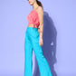 InWeave Women's Aqua Blue Coord Set With Solid Peach Crop Top - Swadesiicart