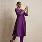trueBrowns Purple Silk High Slit Kurta Set | Swadesiicart