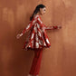 trueBrowns Rust Metallic Flared Anarkali Co-ord Set - Swadesiicart