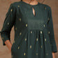 trueBrowns Dark Green Gold Cotton Yoke Kurta Set | Swadesiicart