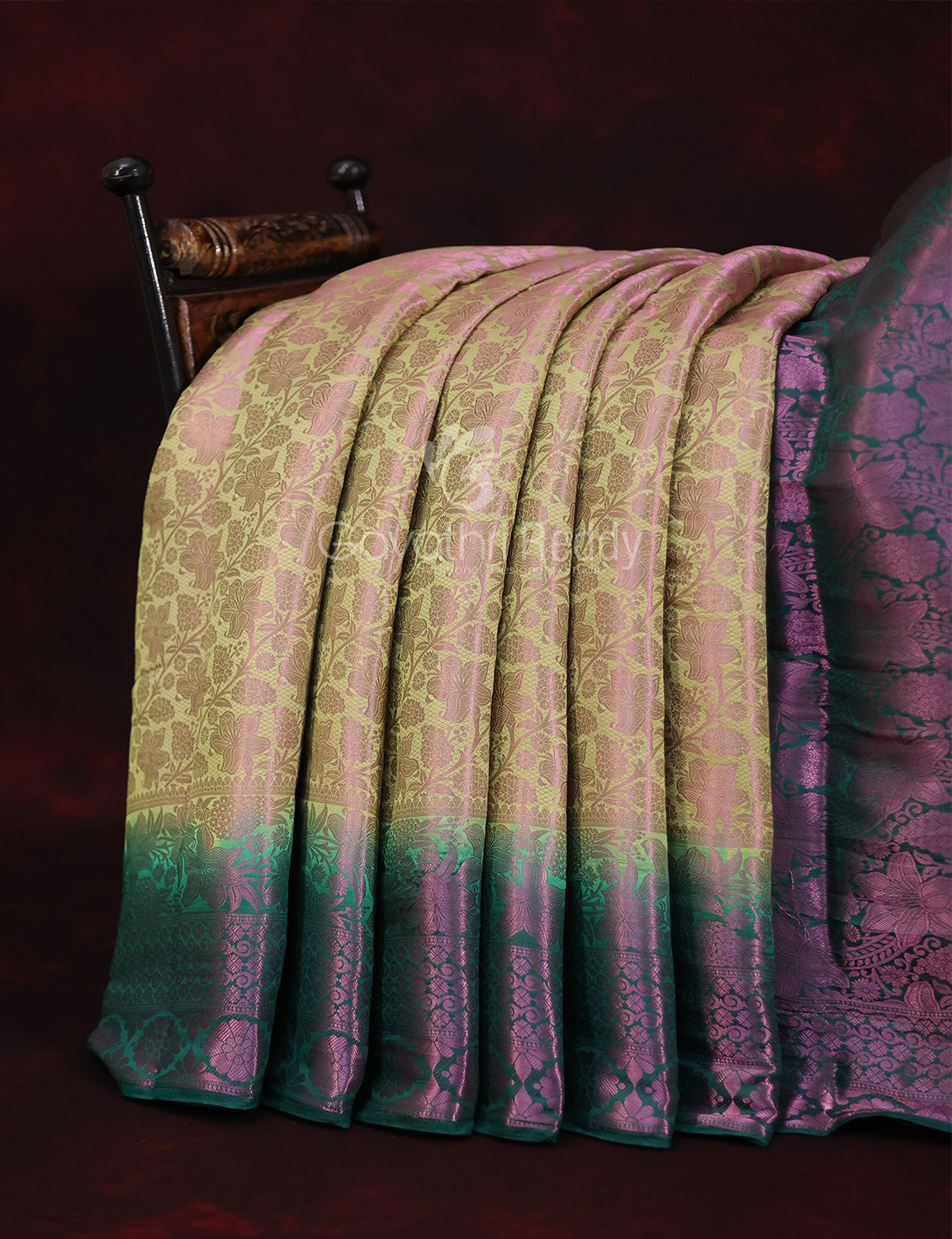 Shades of Mehendi Green Floral Design Banarasi Semi Silk Saree By Gayathri Reddy Designer Studio | Swadesiicart