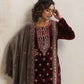 trueBrowns Maroon Velvet Embroidered Kurta Pant Dupatta Set | Swadesiicart