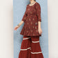 InWeave Women's Brick Rust Ajrakh Sharara Set With Dupatta - Swadesiicart