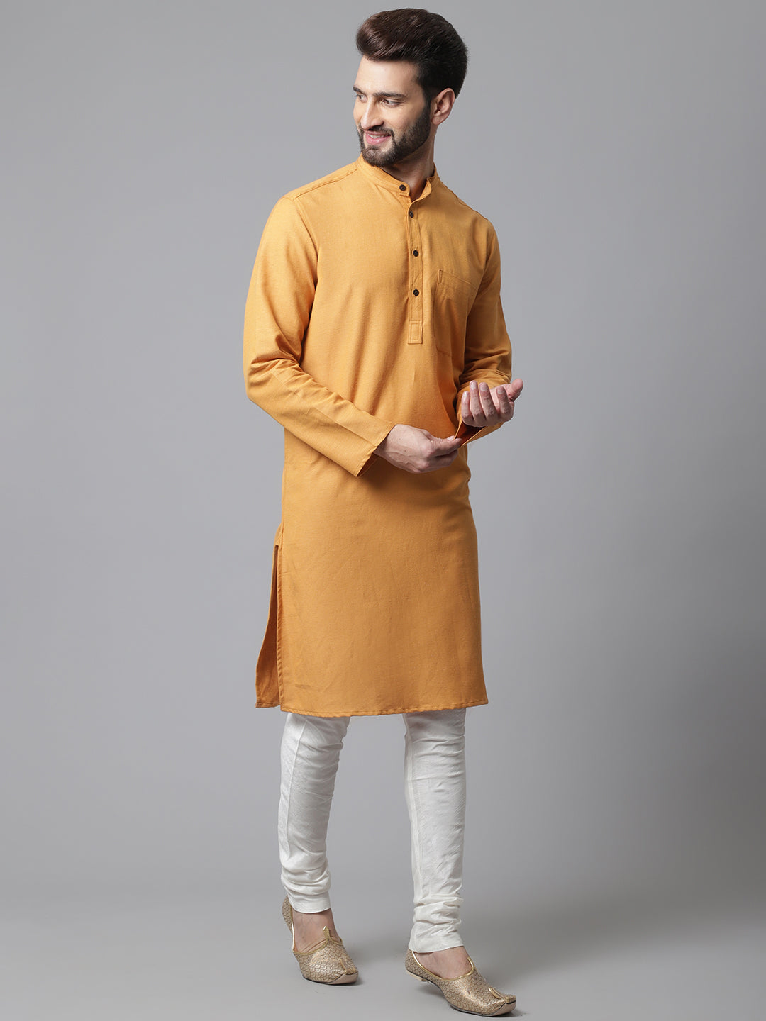 Even Apparels Yellow Solid Kurta With Band Collar | Swadesiicart