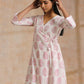 trueBrowns Pink Big Buta On White Print Cotton Angrakha Kurta Pant Set | Swadesiicart
