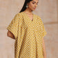 trueBrowns Mustard Dabu Zig-Zag Lines Print Cotton Panel Kaftan Kurta Pant Set | Swadesiicart