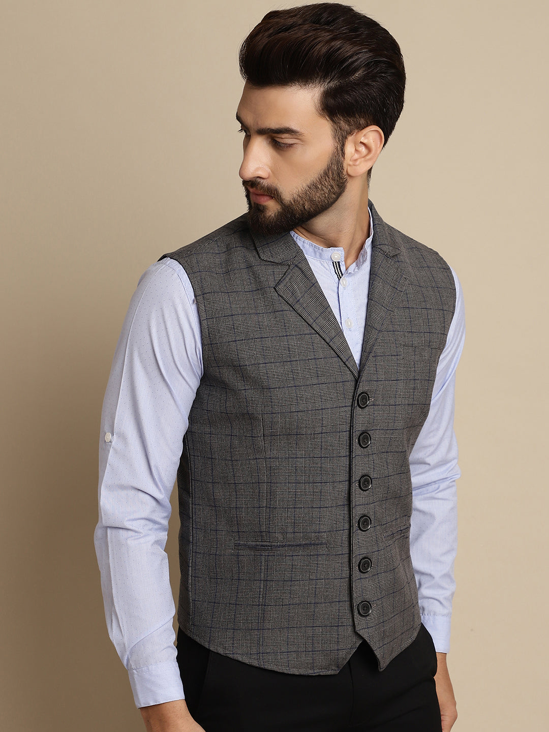 Even Apparels Men's Grey Waistcoat with Notched Lapel | Swadesiicart