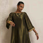 trueBrowns Olive Green Tissue Flared Anarkali Kurta Set | Swadesiicart
