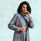 trueBrowns Grey Printed Velvet Overlay Jacket | Swadesiicart