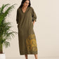 trueBrowns Olive Cotton Embroidered Dress | Swadesiicart