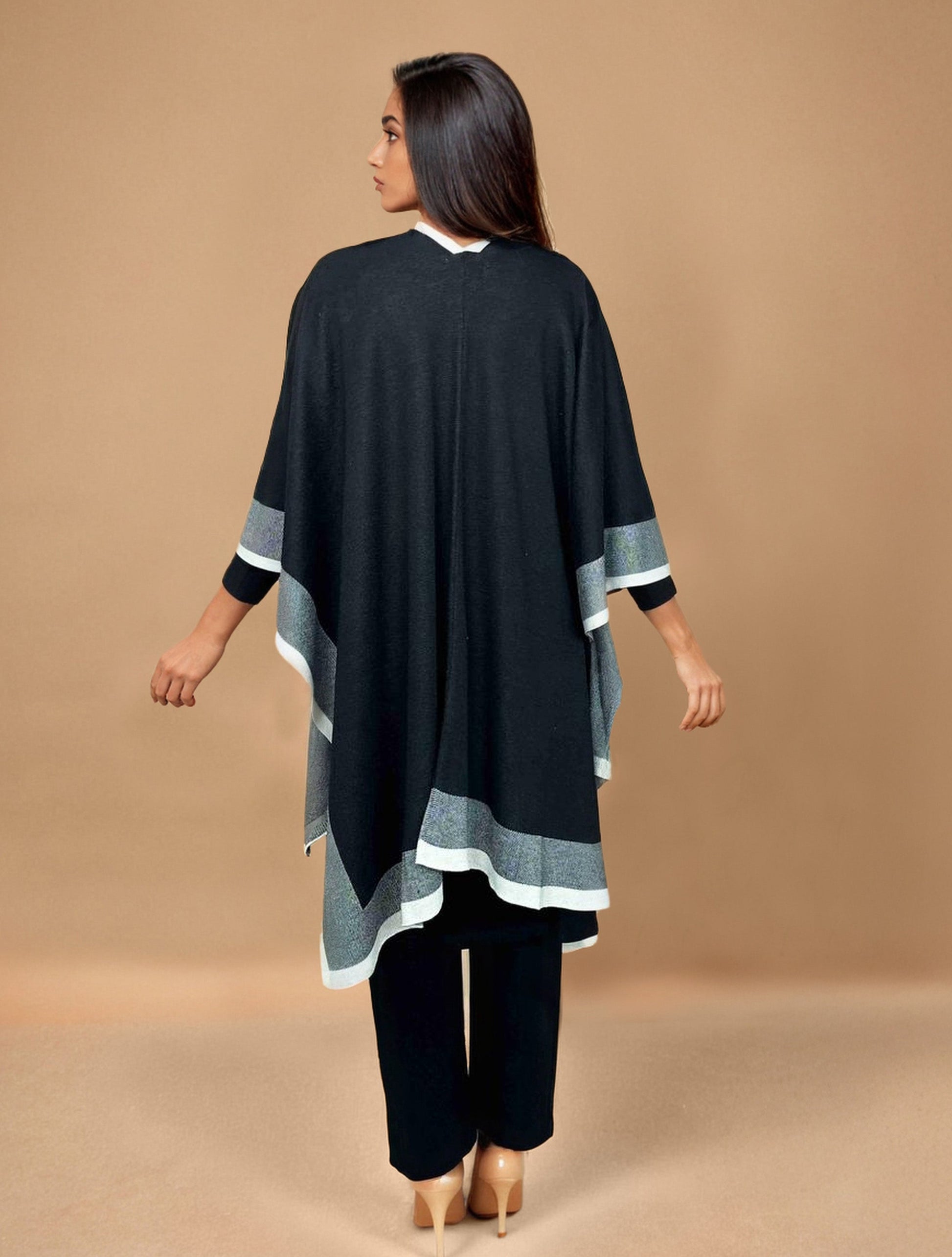 trueBrowns Black Woollen Kaftan Cape | Swadesiicart