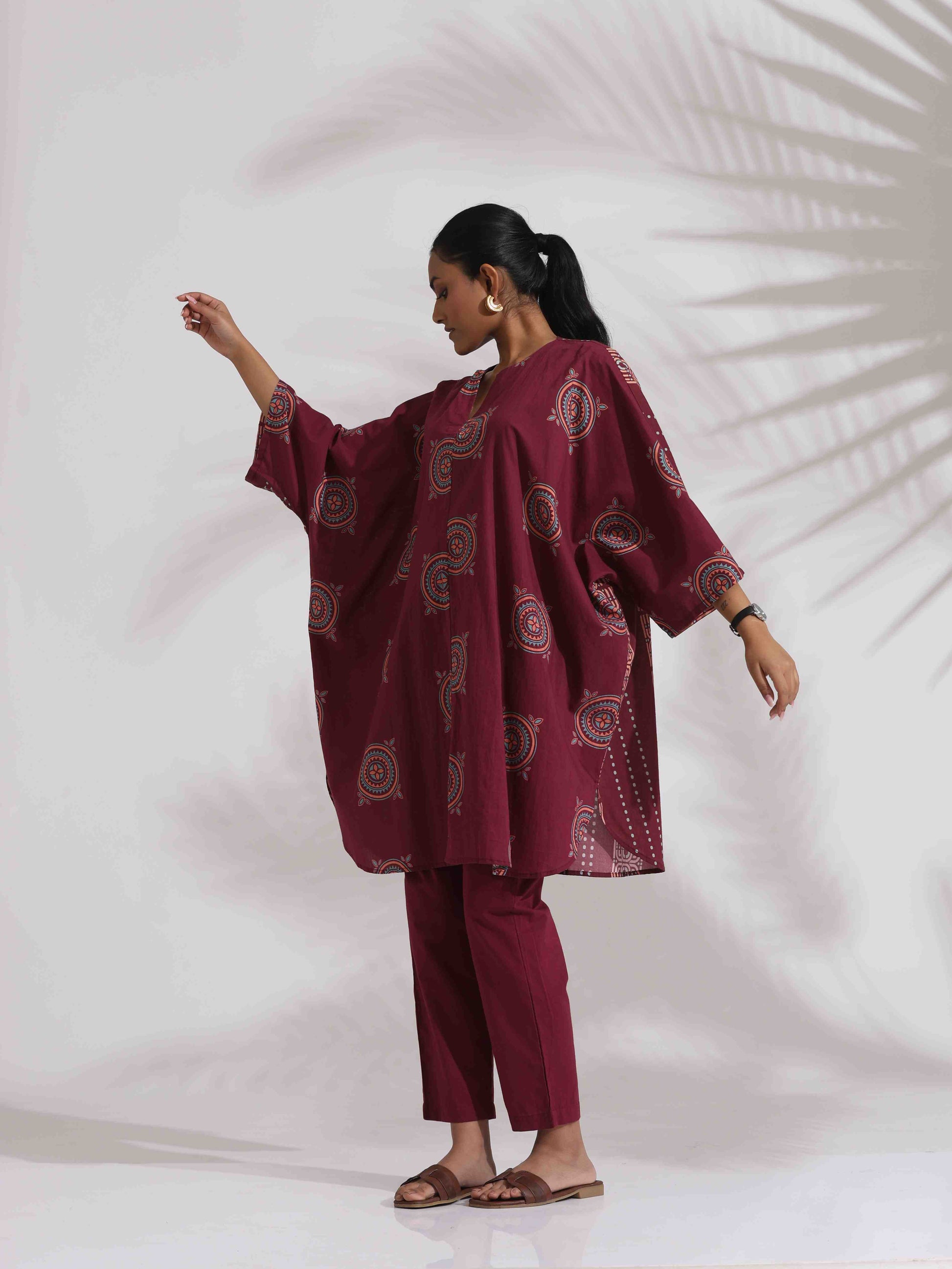 trueBrowns Purple Cotton Print Kurta Co-ord Set - Swadesiicart