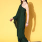 InWeave Women's Green Mirror Work One Shoulder Kurta Set - Swadesiicart