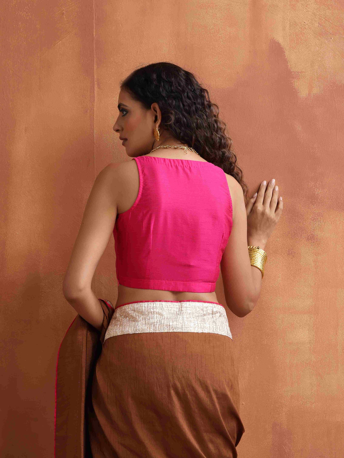 trueBrowns Pink Silk Sleeveless Blouse | Swadesiicart