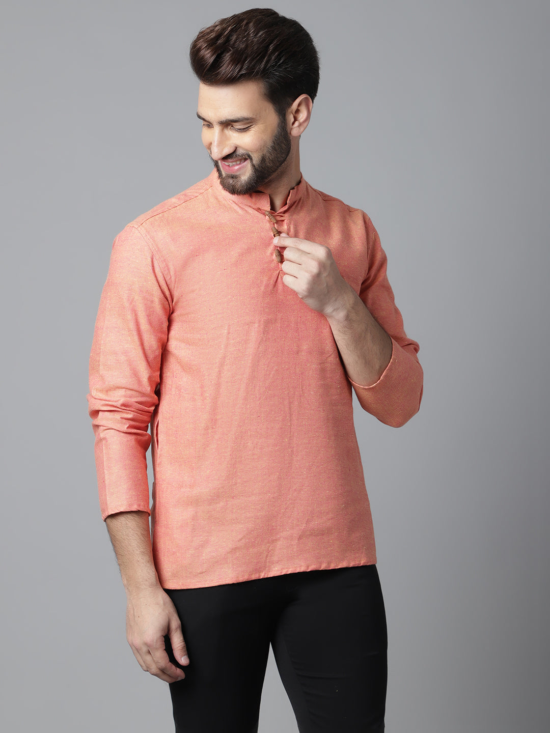 Even Apparels Orange Pure Cotton Kurta With Band Collar | Swadesiicart