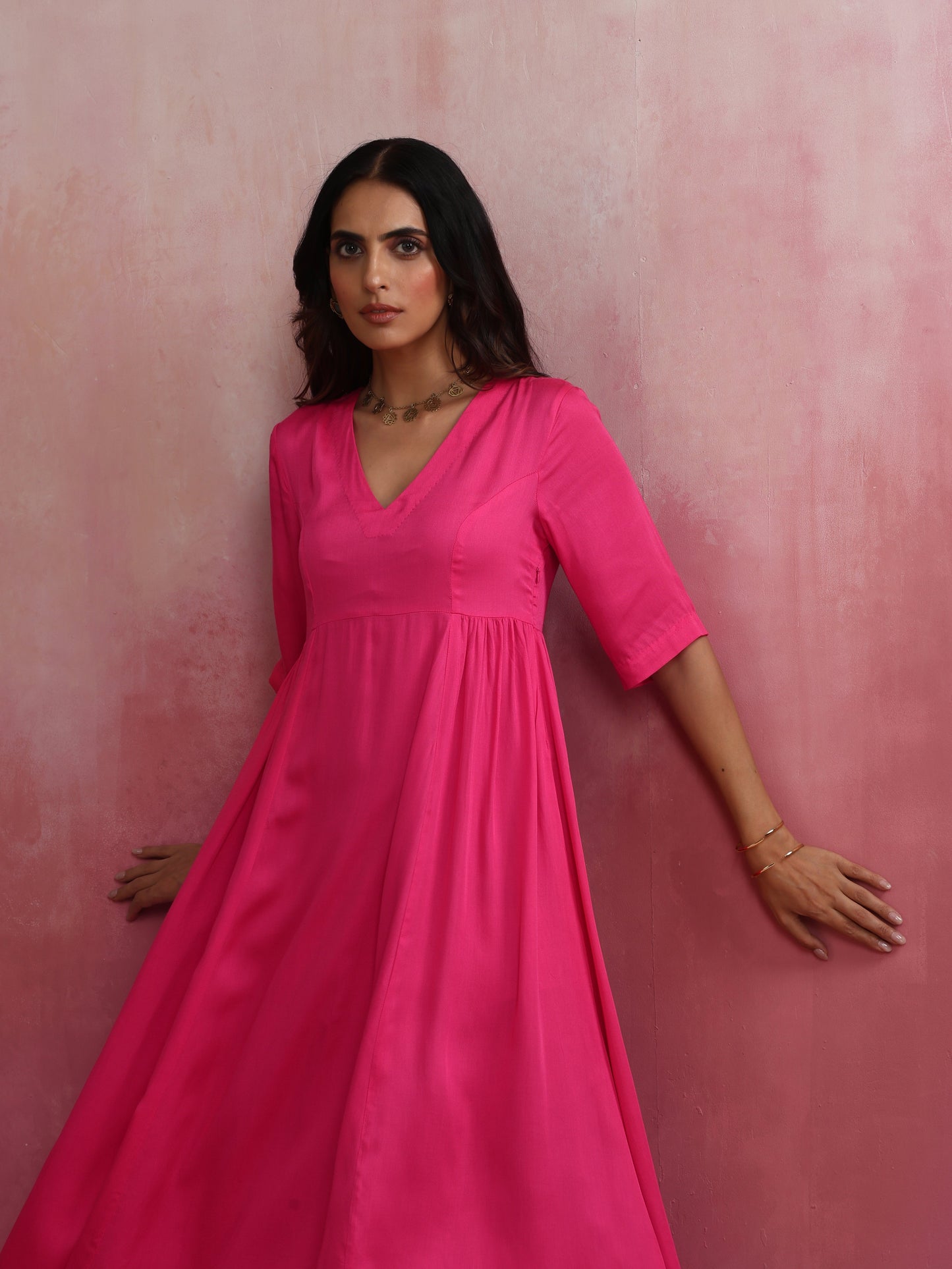 trueBrowns Modal Pink Dress | Swadesiicart