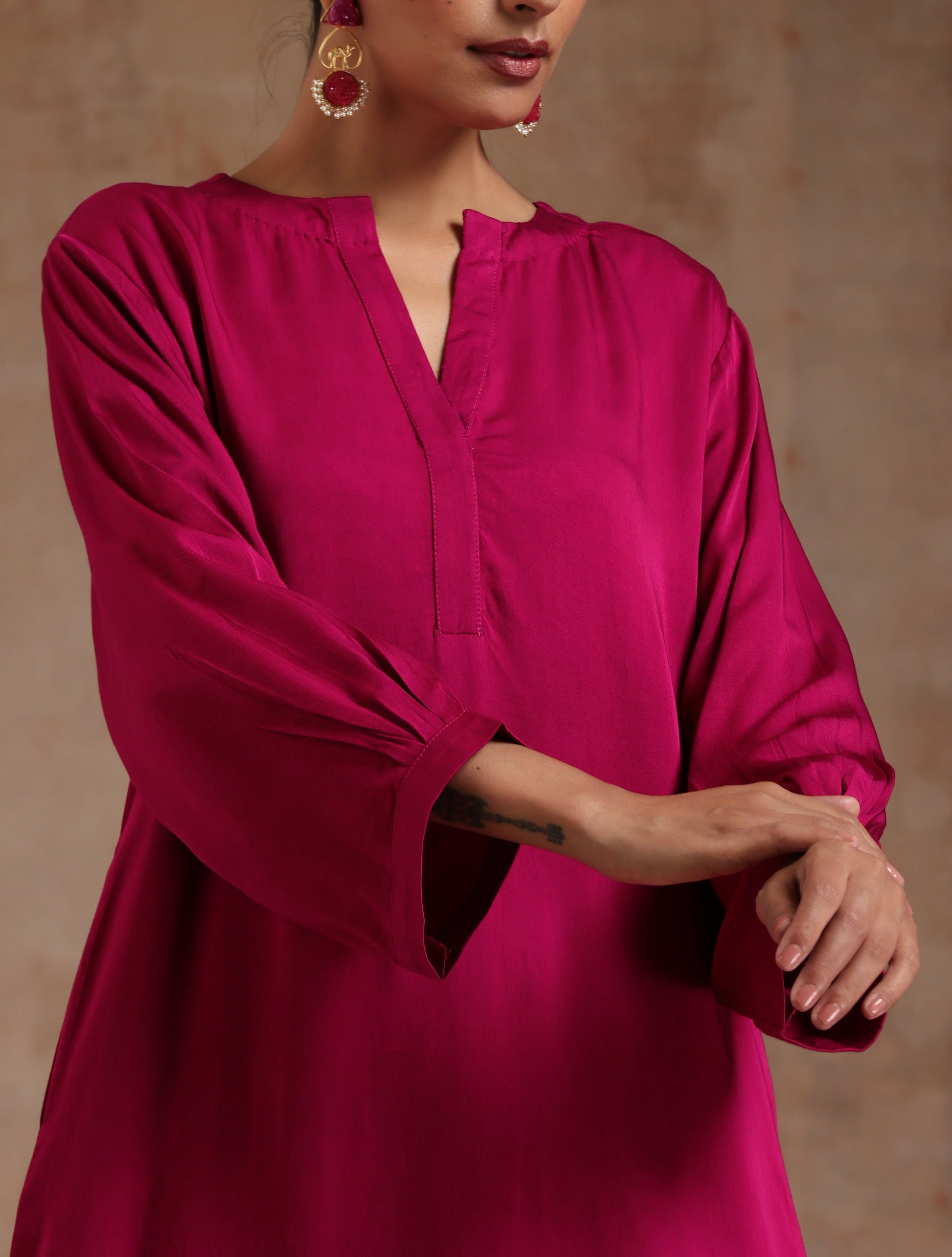 trueBrowns Pink Modal Satin Relax Co-ord Set - Swadesiicart