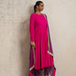 trueBrowns Pink Crinkle Anarkali Kurta Pant Dupatta Set | Swadesiicart
