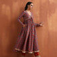 trueBrowns Rust Ajrak Print Flared Anarkali Kurta Set | Swadesiicart