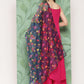 InWeave Women's Fuchsia Strappy Set W Navy Pink Or Dupatta - Swadesiicart