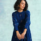 trueBrowns Blue Embroidered Velvet Puff Sleeve Kurta | Swadesiicart
