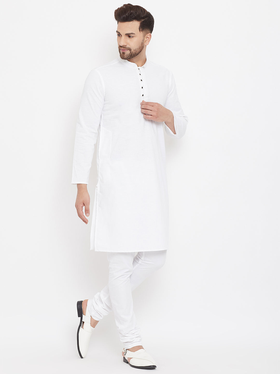 Even Apparels White Pure Cotton Kurta With Band Collar | Swadesiicart