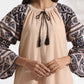 trueBrowns Beige Cotton Print Long Dress | Swadesiicart