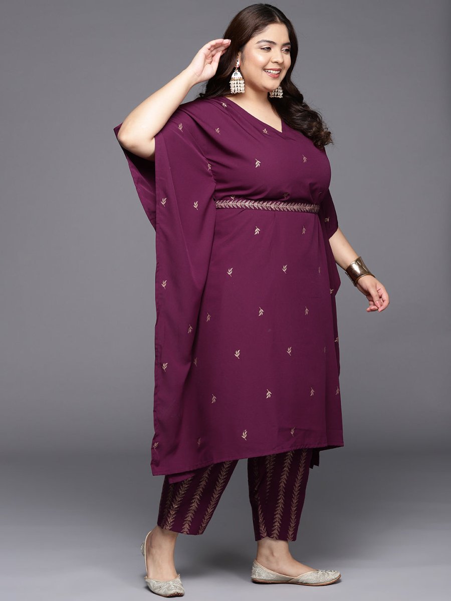 Ahalyaa Plus Size Floral Printed Kaftan Kurta with Trousers | Swadesiicart