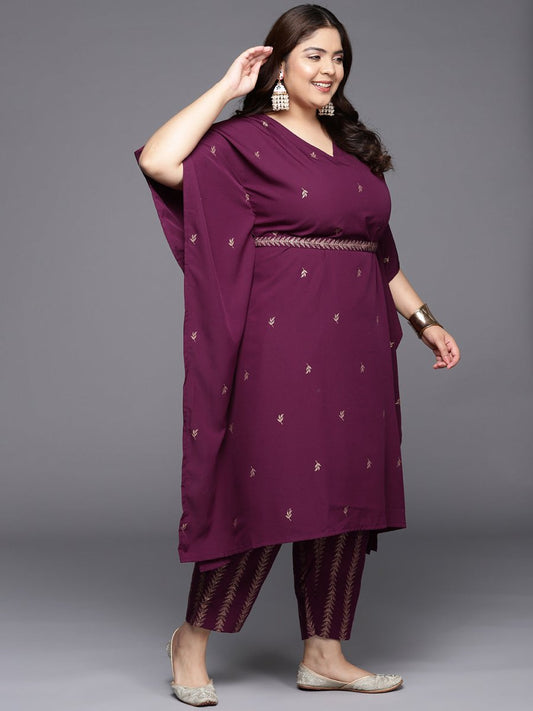 Ahalyaa Plus Size Floral Printed Kaftan Kurta with Trousers | Swadesiicart