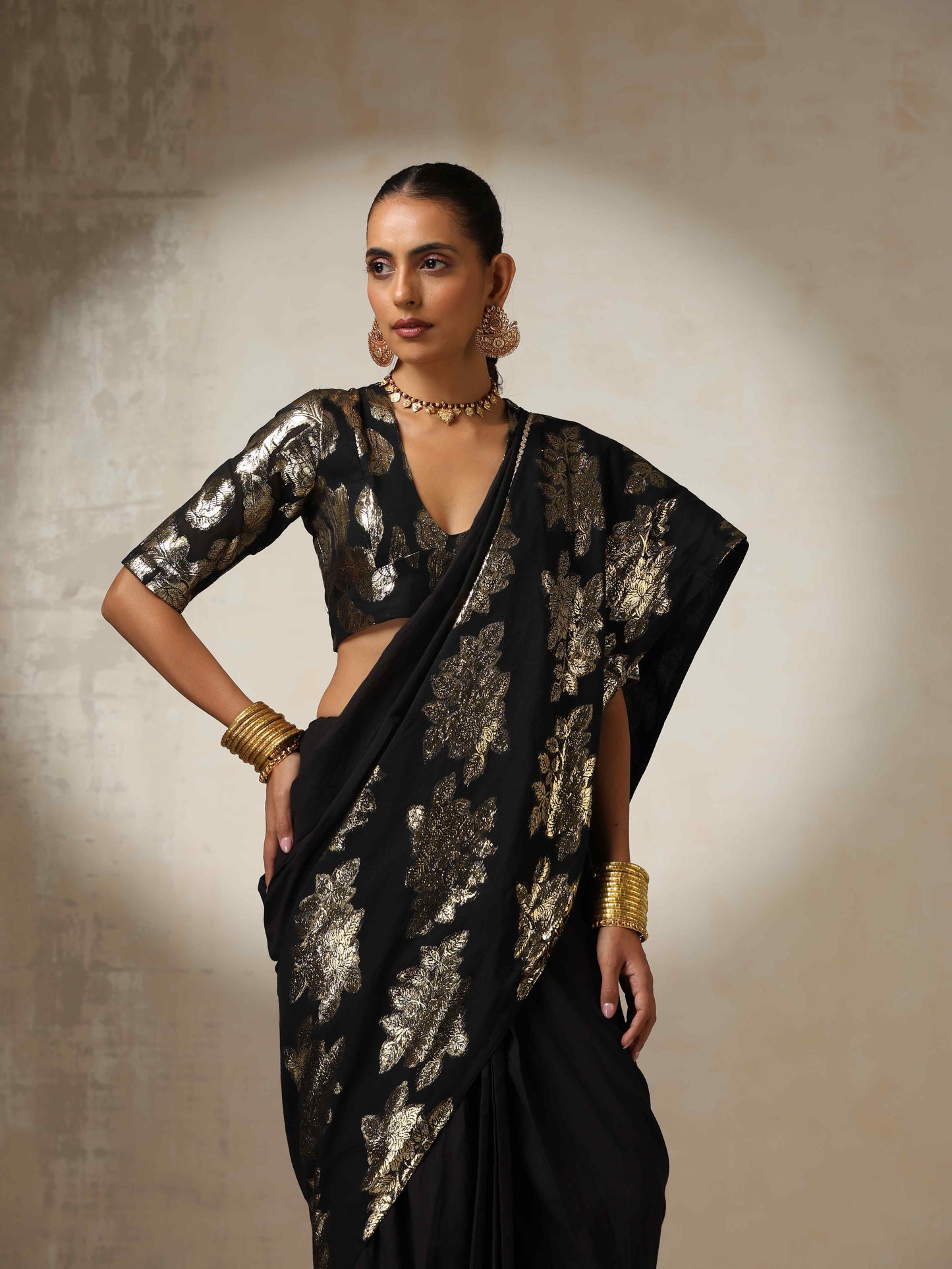 trueBrowns Black Metallic Blouse | Swadesiicart