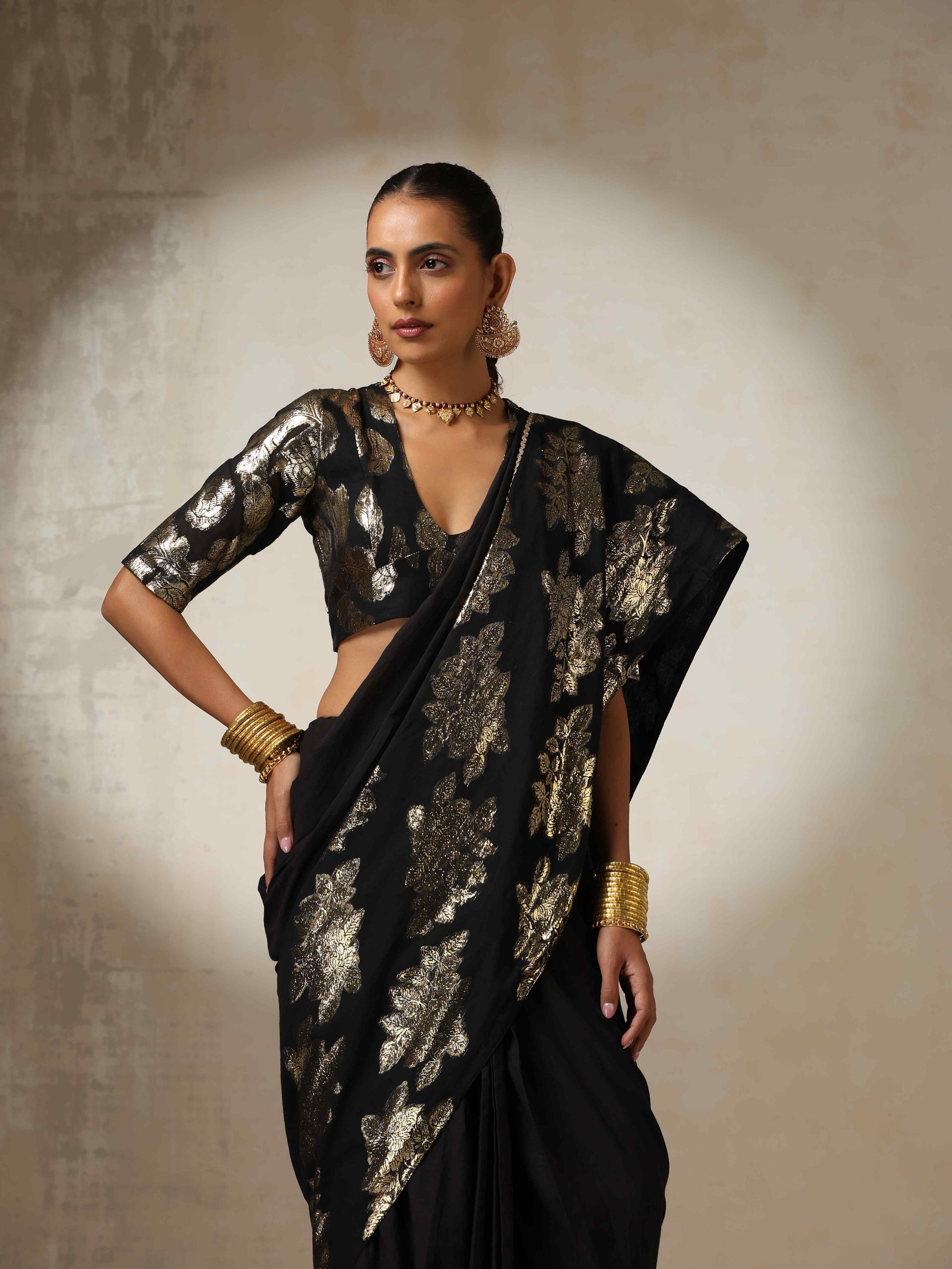 trueBrowns Black Metallic Blouse | Swadesiicart