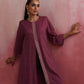 trueBrowns Mauve Cotton Dobby Front Slit Kurta Set | Swadesiicart