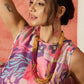 InWeave Purple Floral Peach Asymmetrical Dress - Swadesiicart