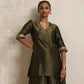 trueBrowns Olive Green Tissue Sharara Set | Swadesiicart
