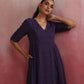 trueBrowns Purple Cotton Dobby Dress | Swadesiicart