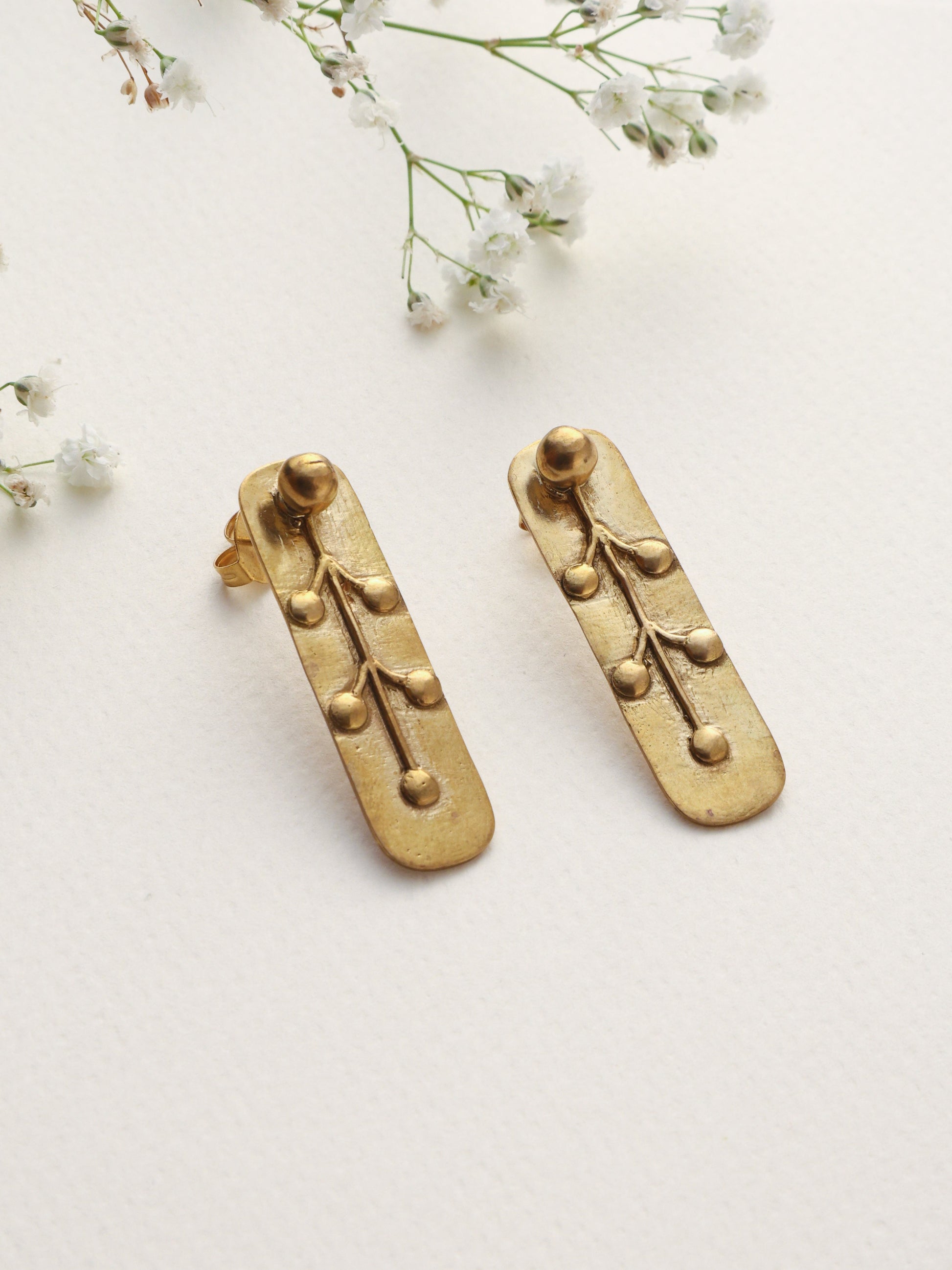 trueBrowns Brass Embossed Rectangular Earrings - Swadesiicart