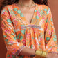 trueBrowns Orange Floral Print A-line Kurta Set | Swadesiicart