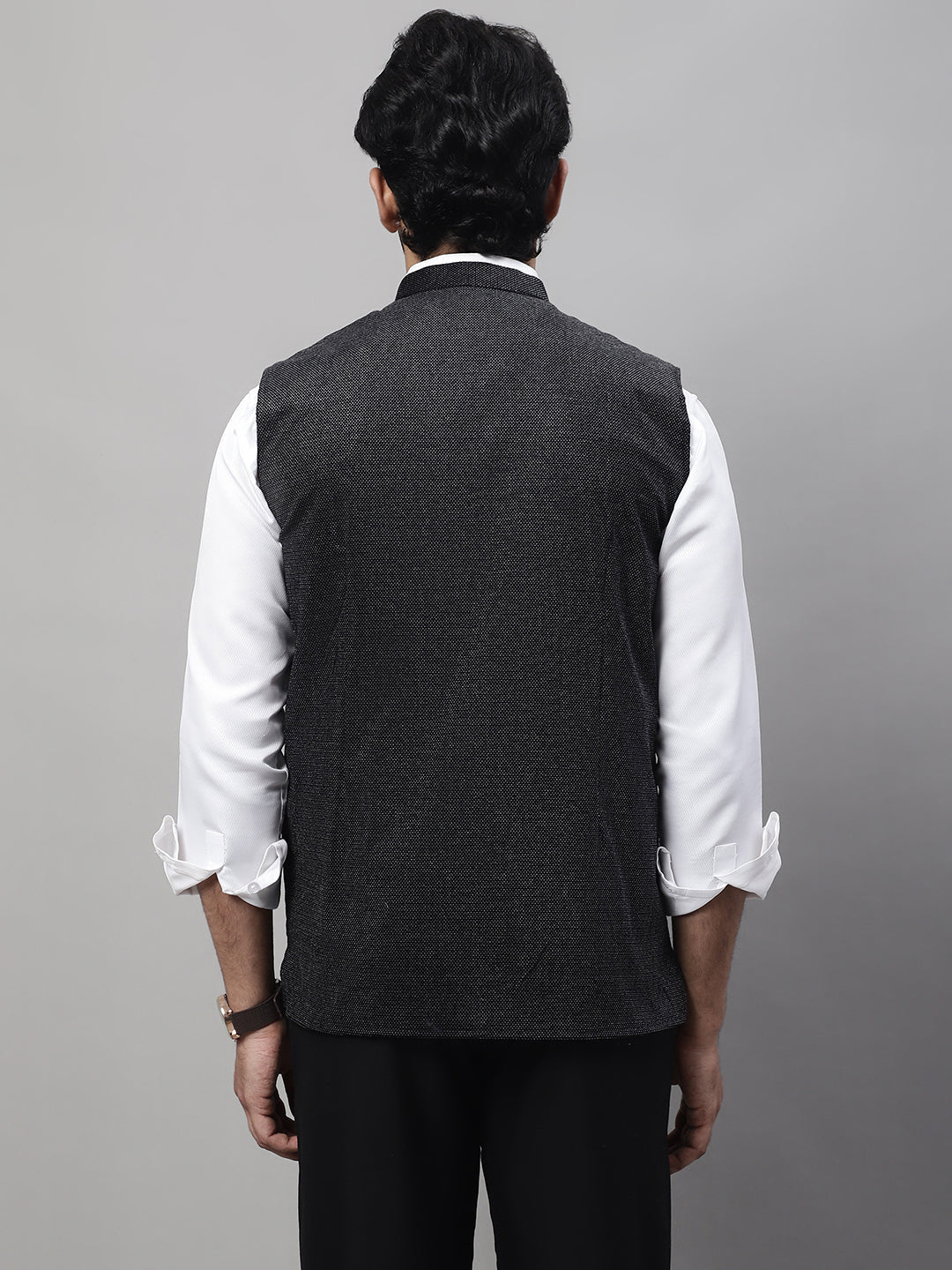 Even Apparels Men's Black Nehru Jacket With Welt Pockets | Swadesiicart