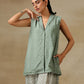 trueBrowns Light Green Bandhani Printed Silk Sleevesless Jacket Pant Set | Swadesiicart
