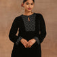 trueBrowns Black Velvet Embroidered Kurta | Swadesiicart