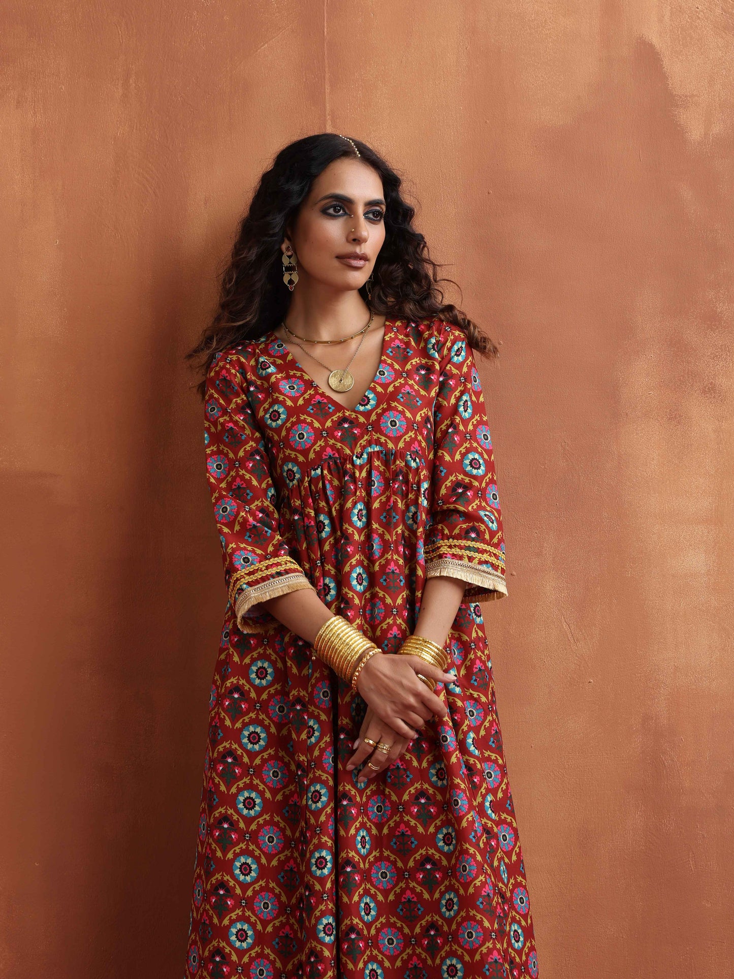 trueBrowns Maroon Flared Anarkali Kurta Set | Swadesiicart
